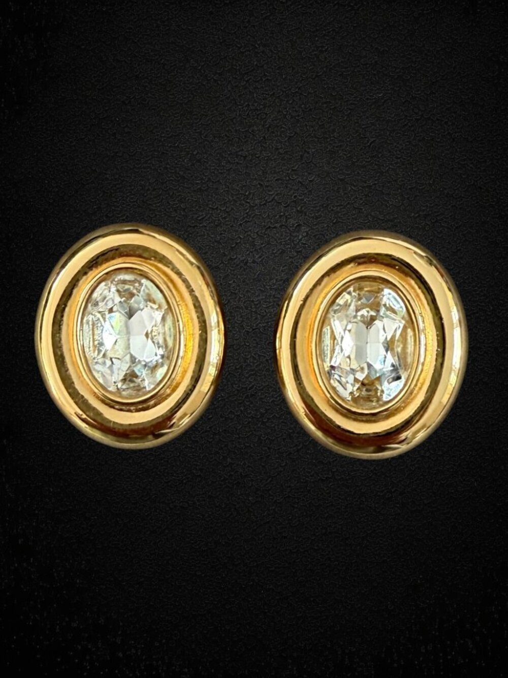 Vintage Givenchy Crystal Gold Tone Button Clip Earrings Designer Paris New York